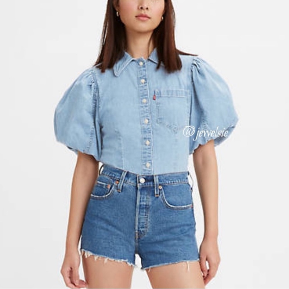 Levi's Denim Puff Sleeve Classic Blue Denim Shirt